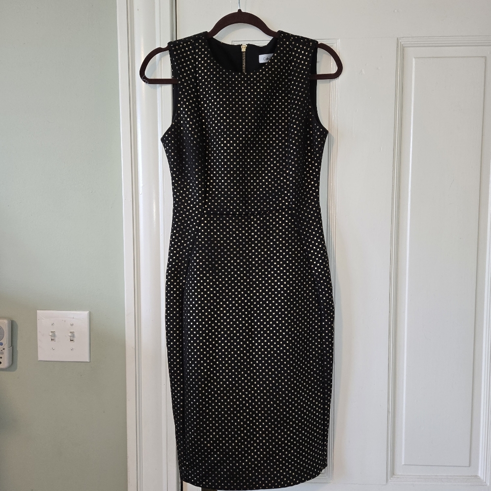 Calvin Klein Gold and Black Sleeveless Sheath Dress